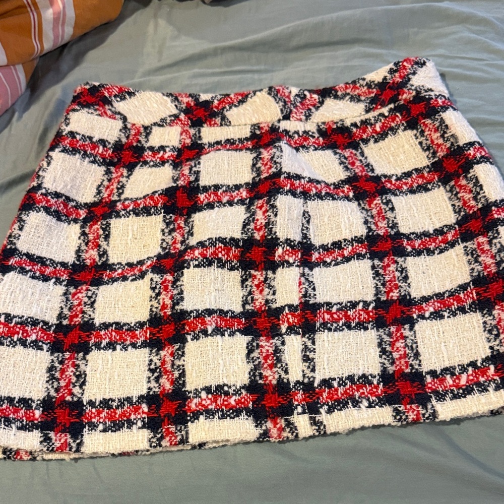 NWT Endless Rose Red and White Plaid Mini Skirt